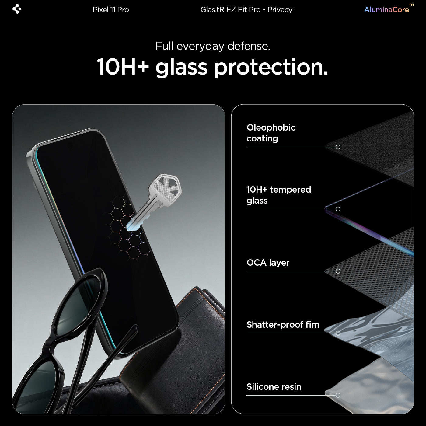 Spigen Glass tR EZ Fit Pro (Privacy) 2 Pack - Google Pixel 11 Pro XL/10 Pro XL/9 Pro XL