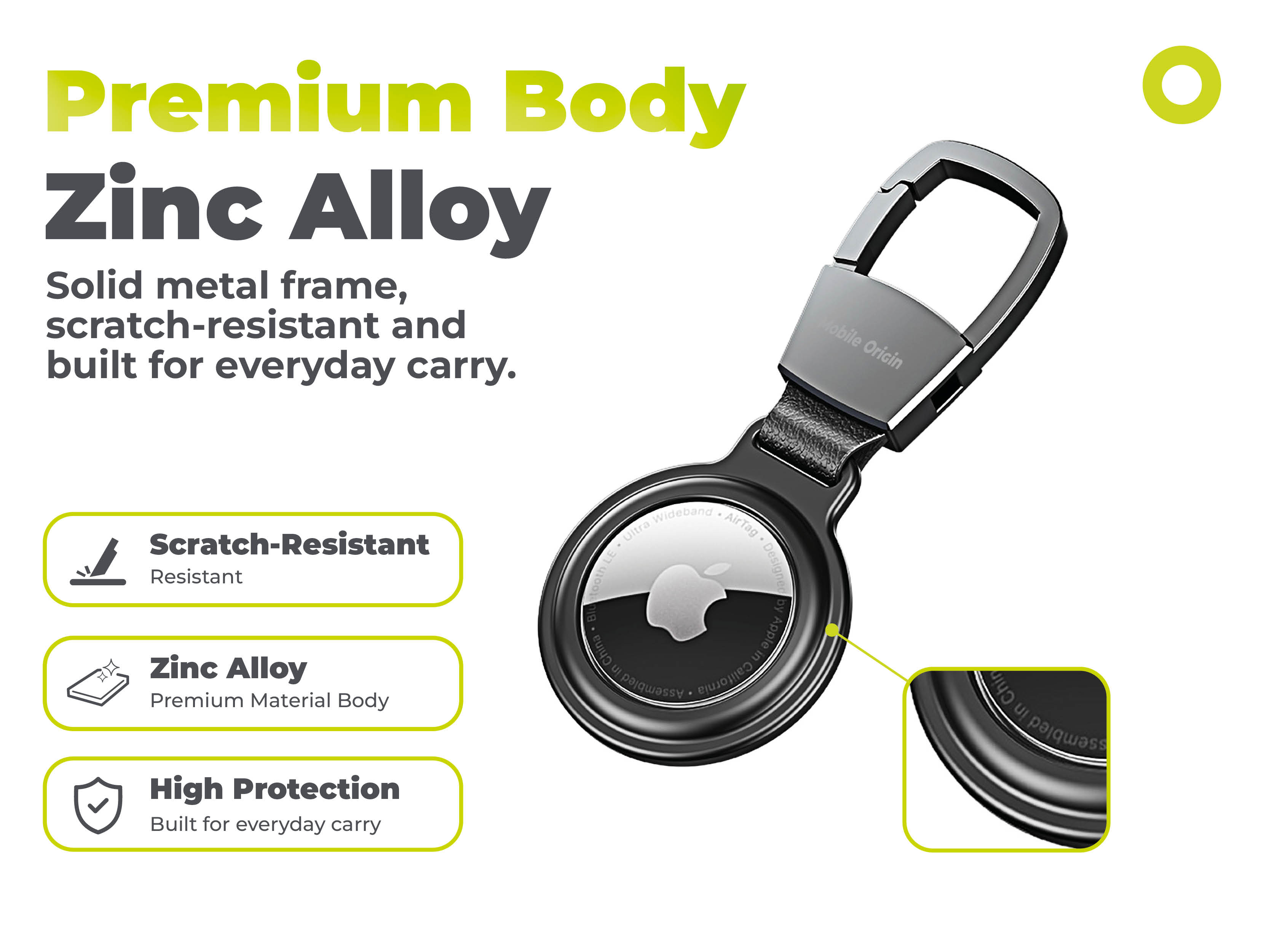Breloc metalic Mobile Origin AT1 compatibila cu Apple AirTag, Negru 1 Lerato.ro