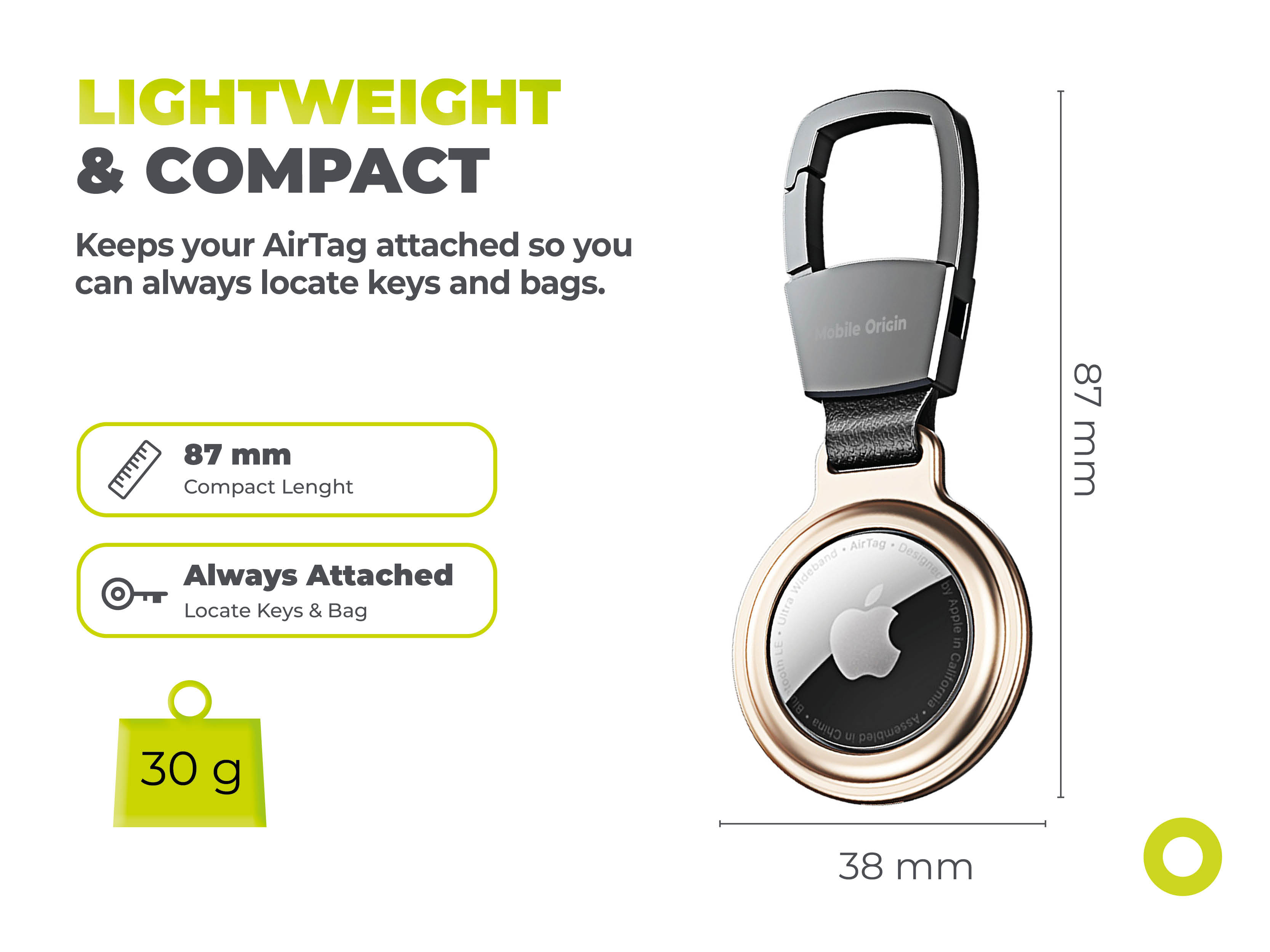 Breloc metalic Mobile Origin AT1 compatibila cu Apple AirTag, Gold 6 Lerato.ro
