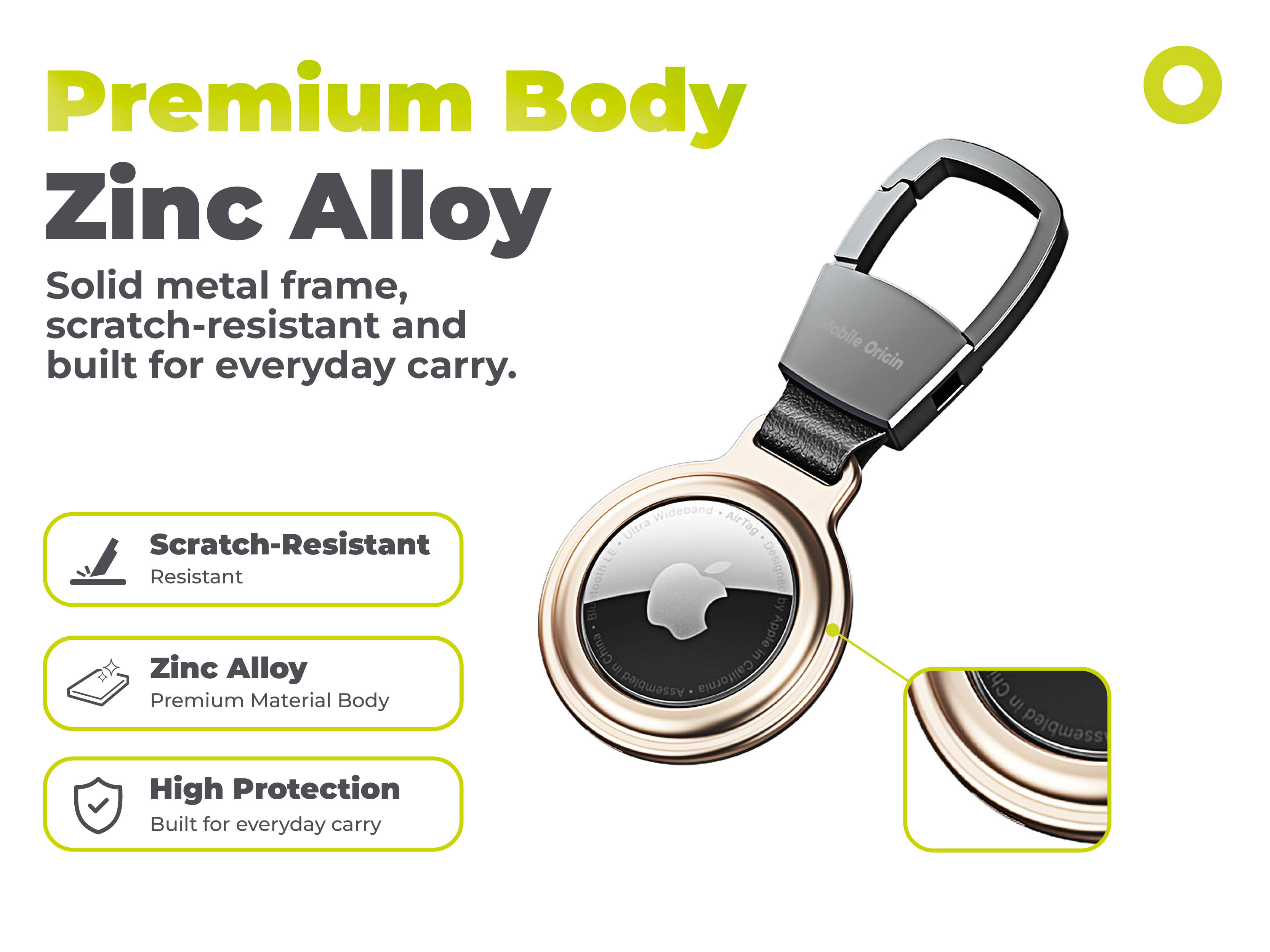 Breloc metalic Mobile Origin AT1 compatibila cu Apple AirTag, Gold 1 Lerato.ro