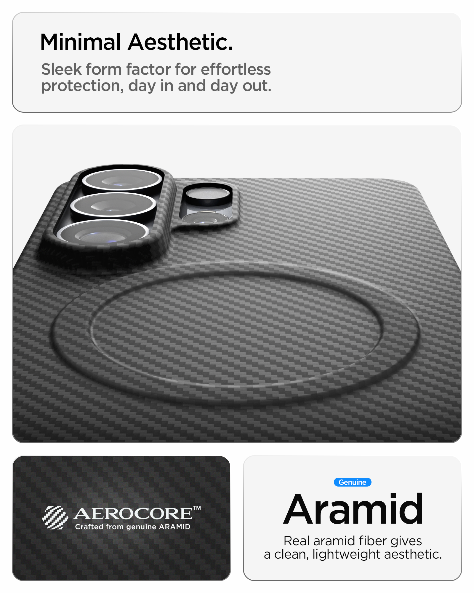 Spigen Air Skin Aramid MagFit kryt s tenkou konstrukcí z aramidu a PC a integrovaným magnetickým kroužkem