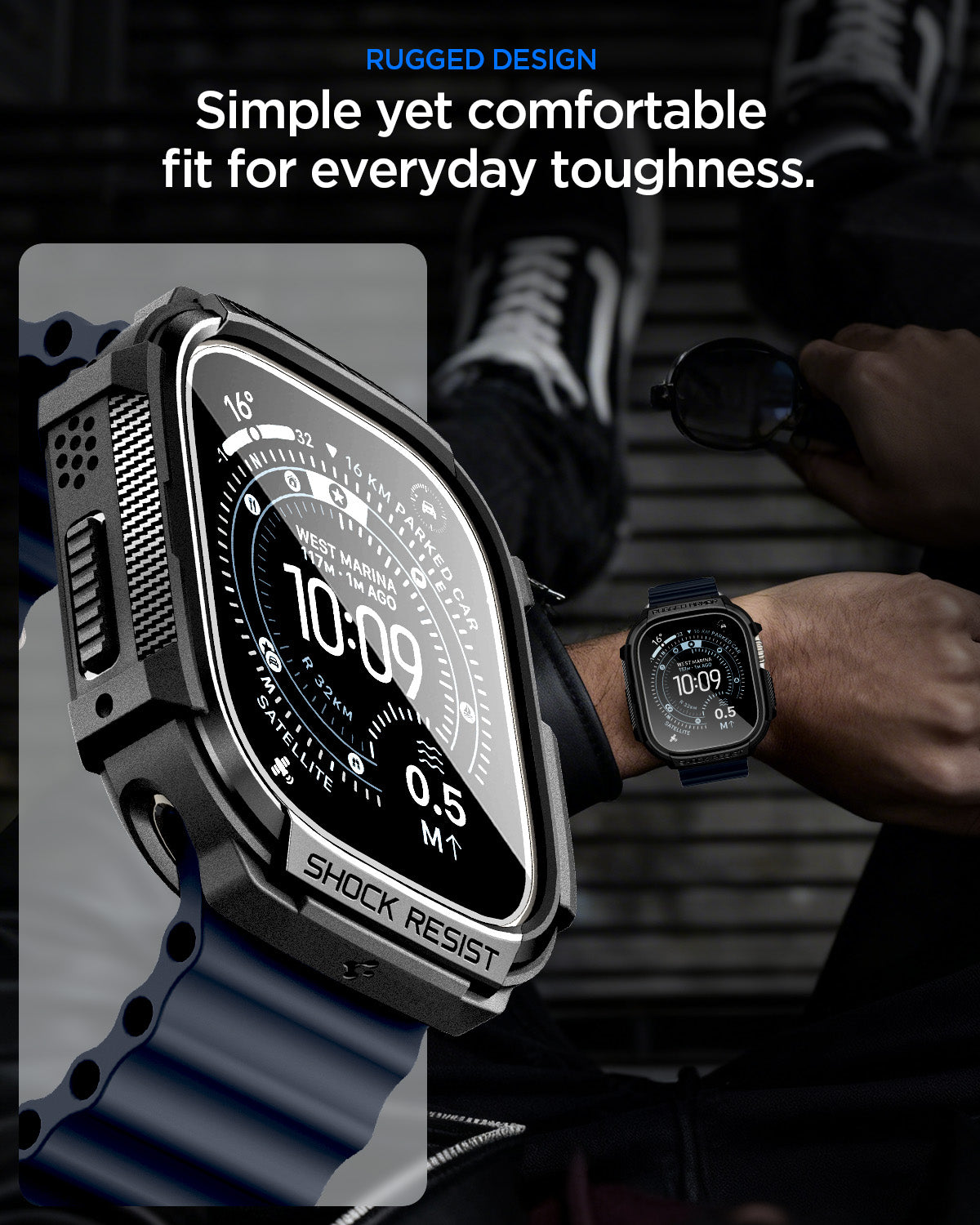 Spigen Rugged Armor (w Glass), matte black - Apple Watch Ultra 4/3/2/1 49mm