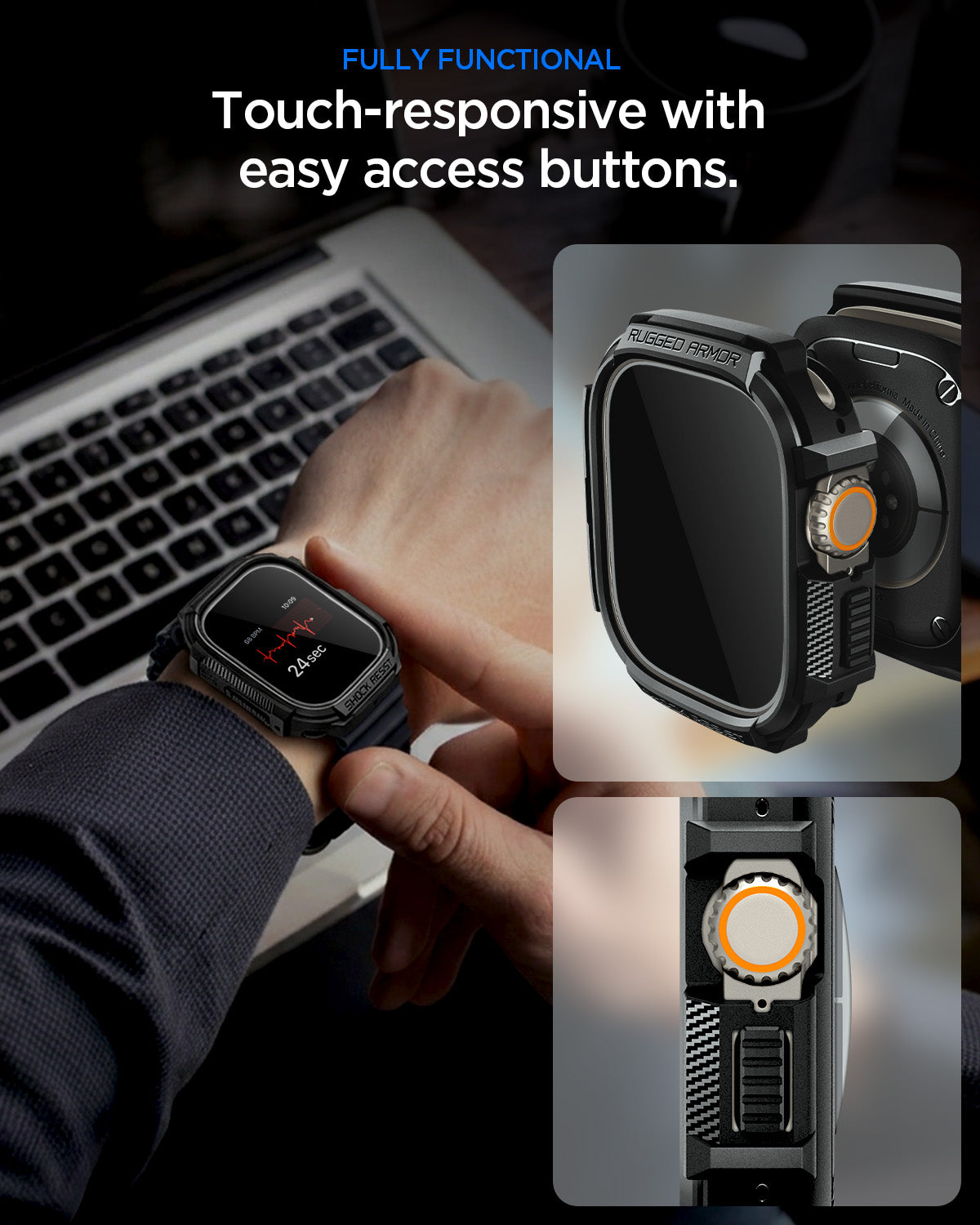 Spigen Rugged Armor (w Glass), matte black - Apple Watch Ultra 4/3/2/1 49mm