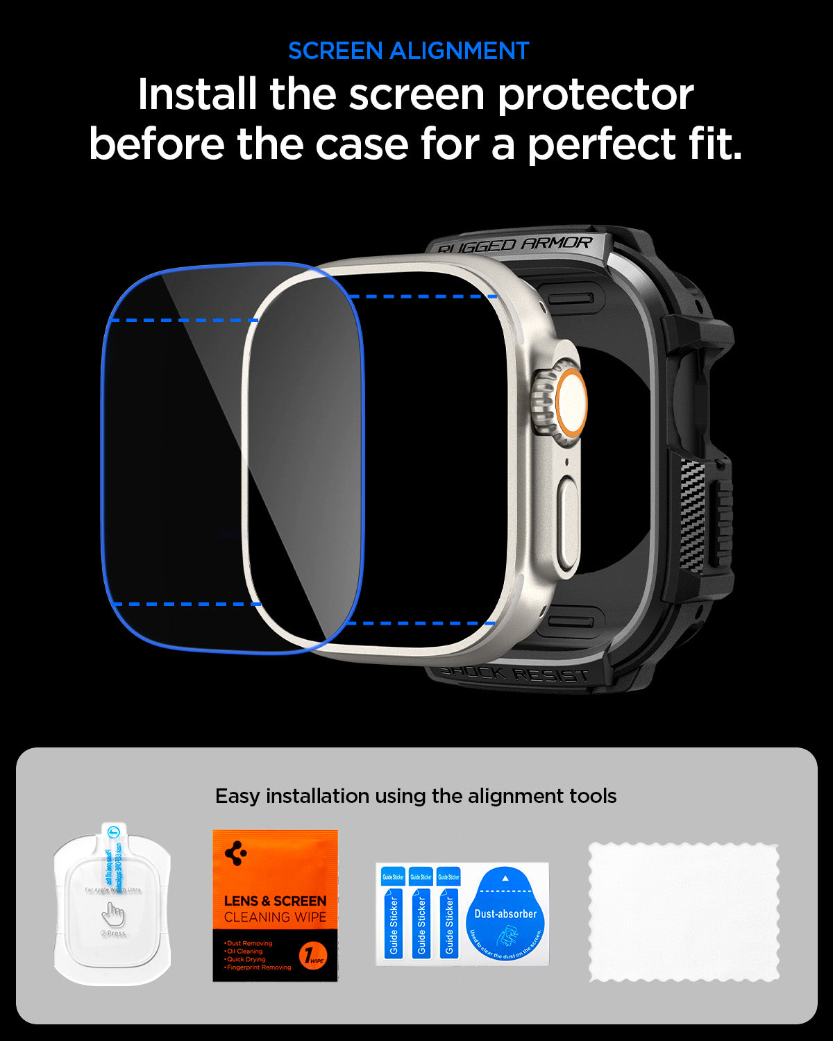 Spigen Rugged Armor (w Glass), matte black - Apple Watch Ultra 4/3/2/1 49mm