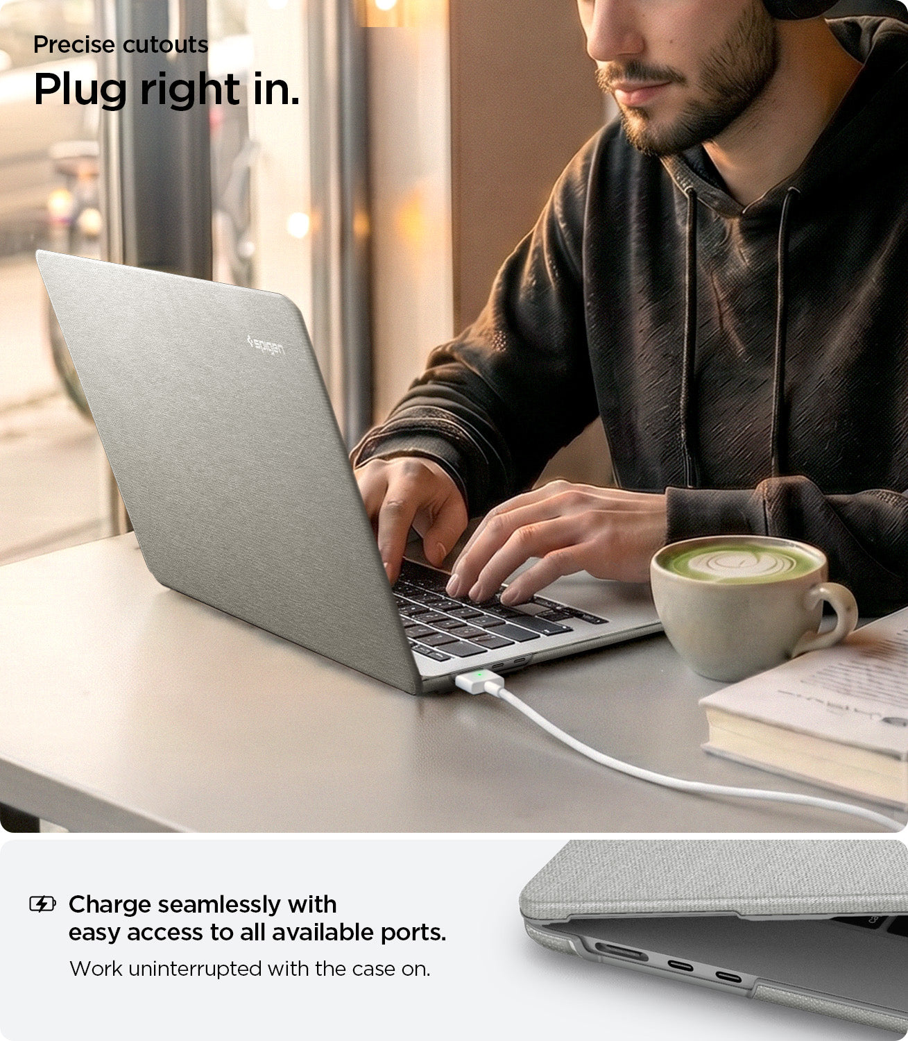 Spigen Urban Fit, heather gray - Macbook Air 15" M4 2025/M3 2024/M2 2023
